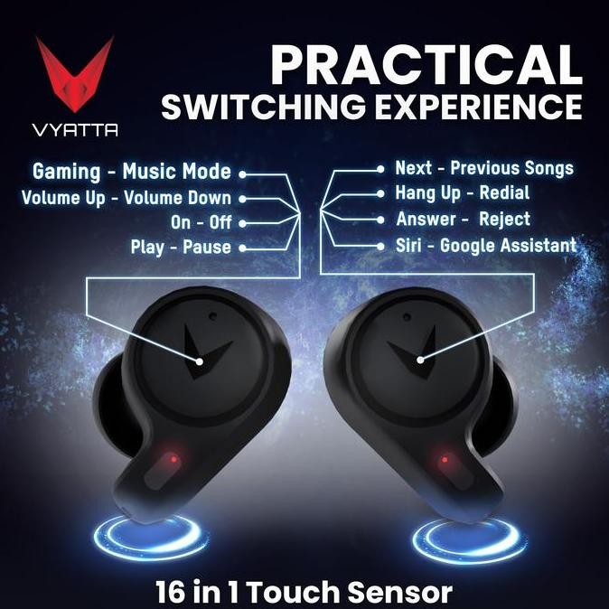 Vyatta Airboom Phantom Q Tws Bluetooth Headset Earphone Gaming New Stok
