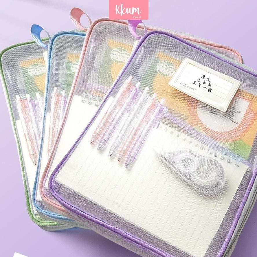 

Document Bag Transparan 3 Lapis / Tas Folder Portabel Jaring Penyimpanan Kertas