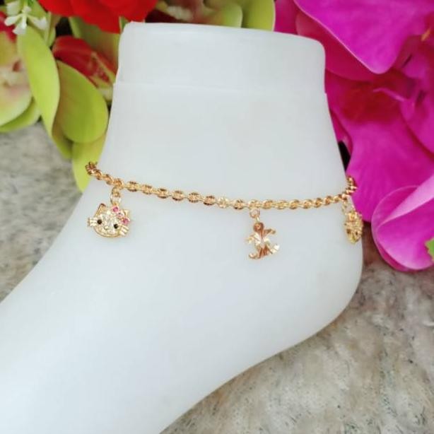 Gelang Kaki Hello Kitty Titanium Asli Gold/Silver AST
