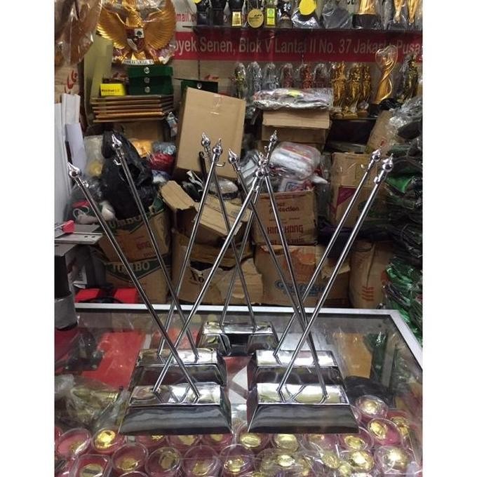

Bendera negara meja + tiang stenlis model silang Desk TF