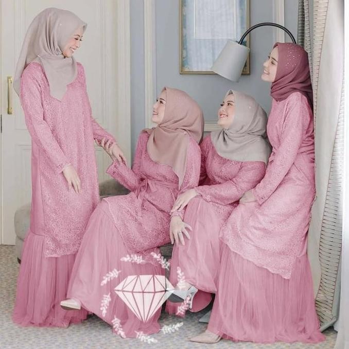 Tersedia Gamis lesti dusty baju pesta brukat xl lebaran undangan seragam les at