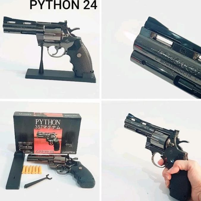 (Expert) korek gas pistol besi Lighter revolver phyton mancis metal gun replika