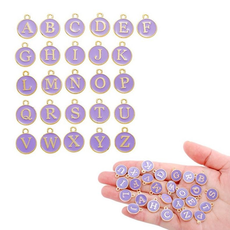 DIY 10 pcs charm Huruf Enamel Epoxy warna ungu bandul AST