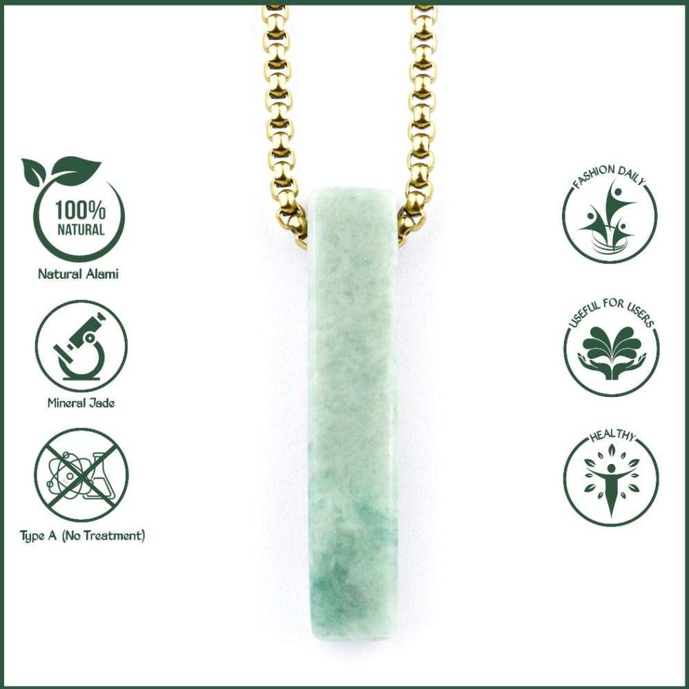 Kalung Liontin Giok Hijau Asli Natural Jadeite Jade Titanium Emas Gold AST
