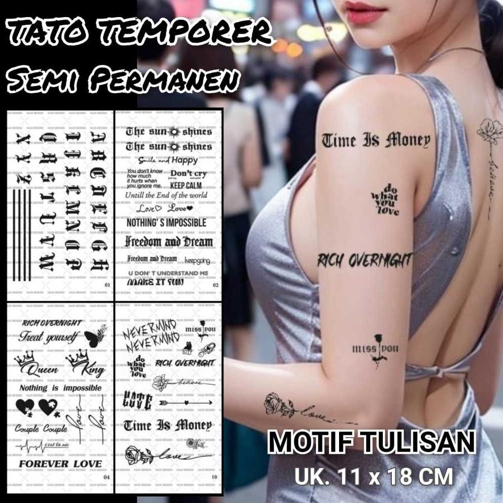 RAINDESIGN-Stiker tato temporer semi permanen anti air tulisan kode / Stiker tato temporer anti air 