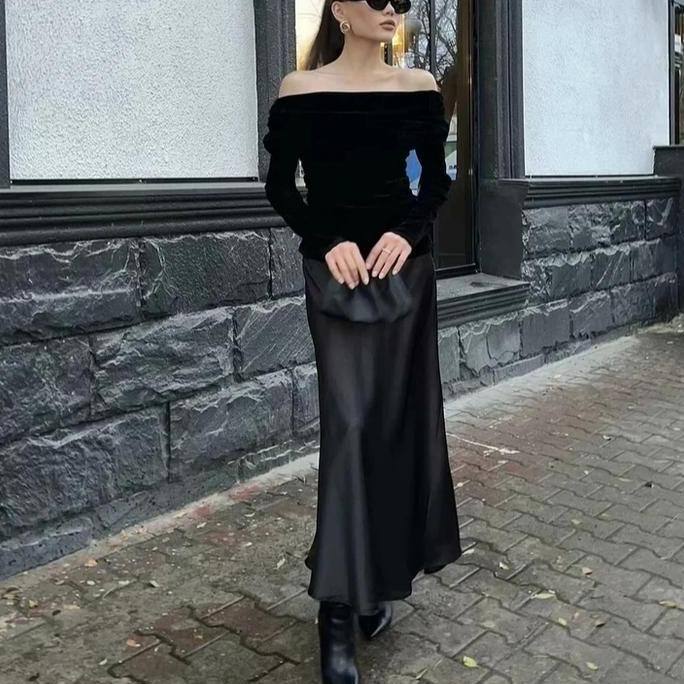 74949 Soft Silky Satin Fishtail Skirt/Rok Mermaid Satin Wanita Ready