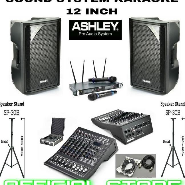 PAKET KARAOKE SPEAKER AKTIF 12 INCH MIXER AUDIO 6 CHANNEL MIC WIRELESS ASHLEY ORIGINAL