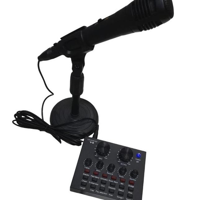 SATU PAKE SOUND CARD V8 SATU MIC KABEL DAN HOLDER MIC SMARTFISH SOUND CARD V8 MIXER AUDIO SOUNDCARD 