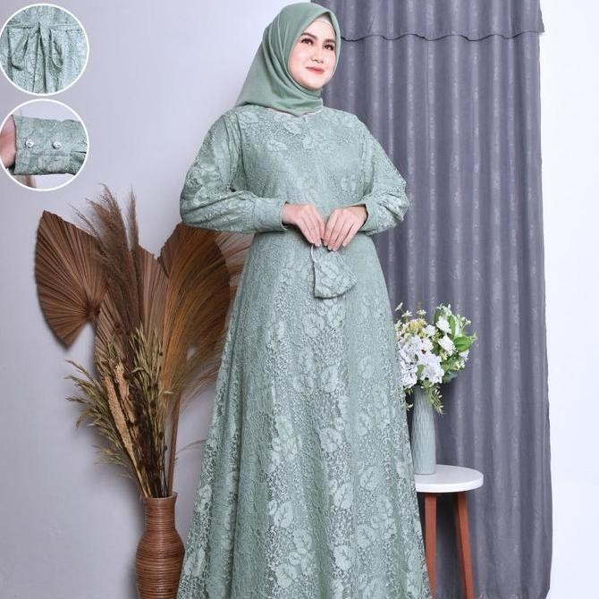Tersedia Azuma Gamis Burkat Premium Baju Seragam Kondangan Jumbo Dress Pesta Wanita Gamis Burkat Jum