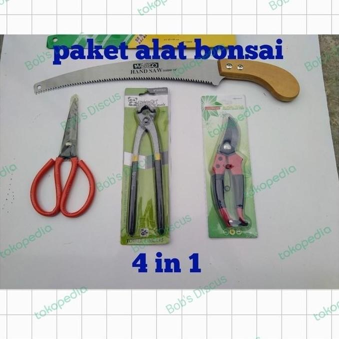fresh satu set peralatan bonsai 4 in 1 gergaji lengkung catut bonsai gunting murah