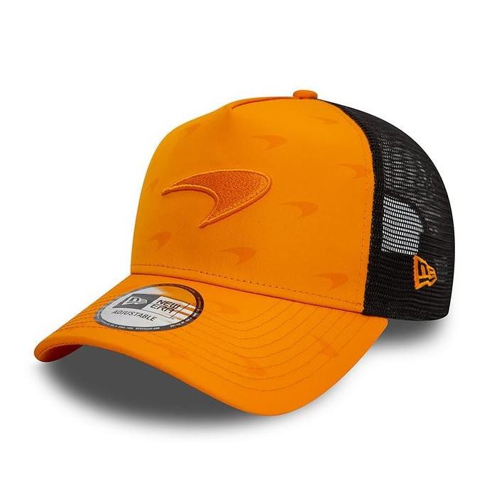 McLaren F1 2024 Speedmark Orange A-Frame Trucker Cap. Topi Unisex