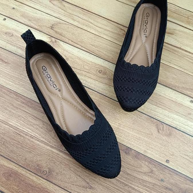 Tersedia Sepatu Kerja flatshoes Rajut Wanita Bahan import ori Gravici DO-56 flat  shoes spansus  fla