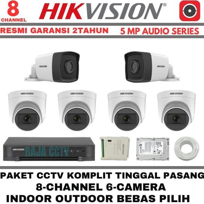 TERLARIS paket cctv hikvision 5mp 8 channel 6 camera turbo hd kamera cctv audio bisa rekam video dan
