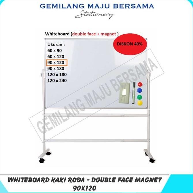 

BEBAS ONGKIR - Whiteboard / Papan Tulis MAXI + Kaki Roda Double Face Magnet 90 x 120