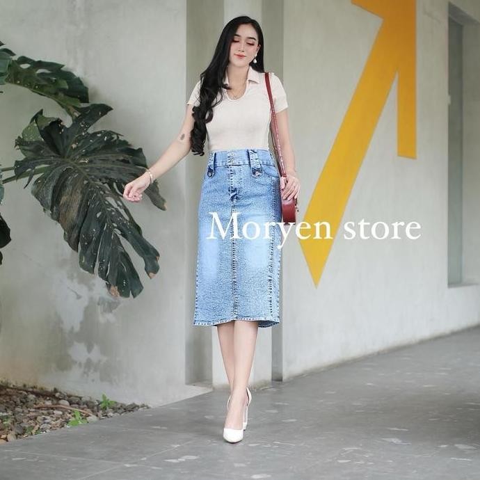 Tersedia NAIRA ROK JEANS PENDEK SKIRT 7/8 Stretch pendek rok jeans Denim pendek midi rok jeans pende