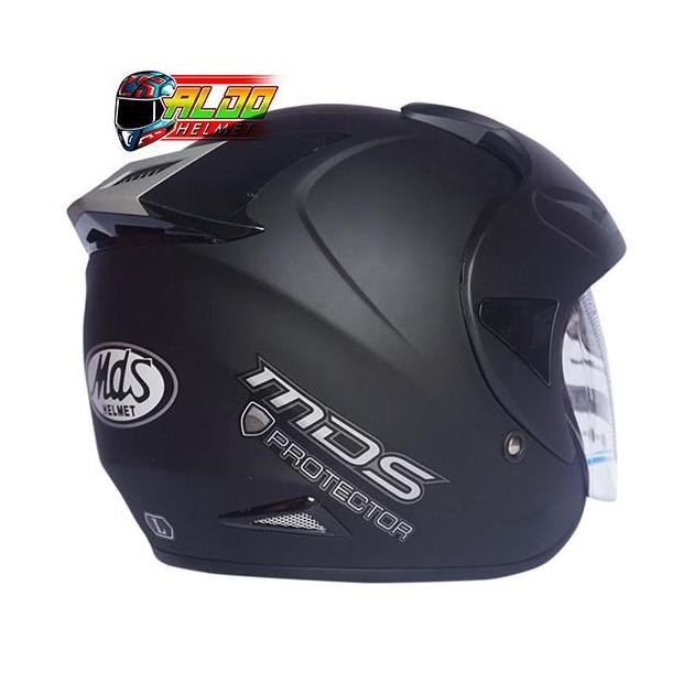Tersedia HELM MDS PROTECTOR SOLID BLACK DOFF #HELM MDS HALF FACE #HELM CEWEK COWOK #MDS ORIGINAL