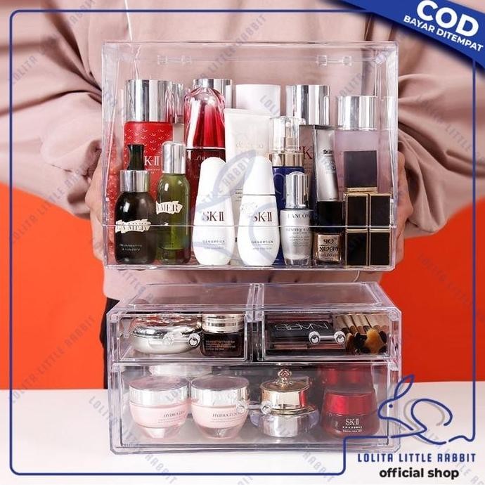 

Terlaris Rak Kosmetik Acrylic Transparan Dengan Penutup Anti Debu Storage Box / Tempat Penyimpanan Laci Rak Make Up Skincare Organizer Laci Multifungsi K133