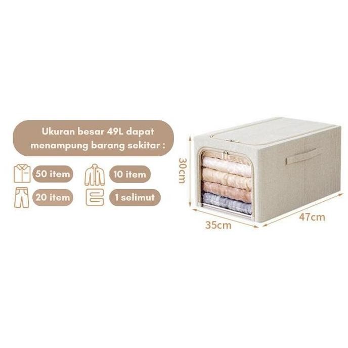 

Terlaris Kotak Penyimpanan Lipat Pakaian Serbaguna Mainan Box Tahan Lembab Storage Box Baju Besar Organizer Frame Baja Double Zipper 49L