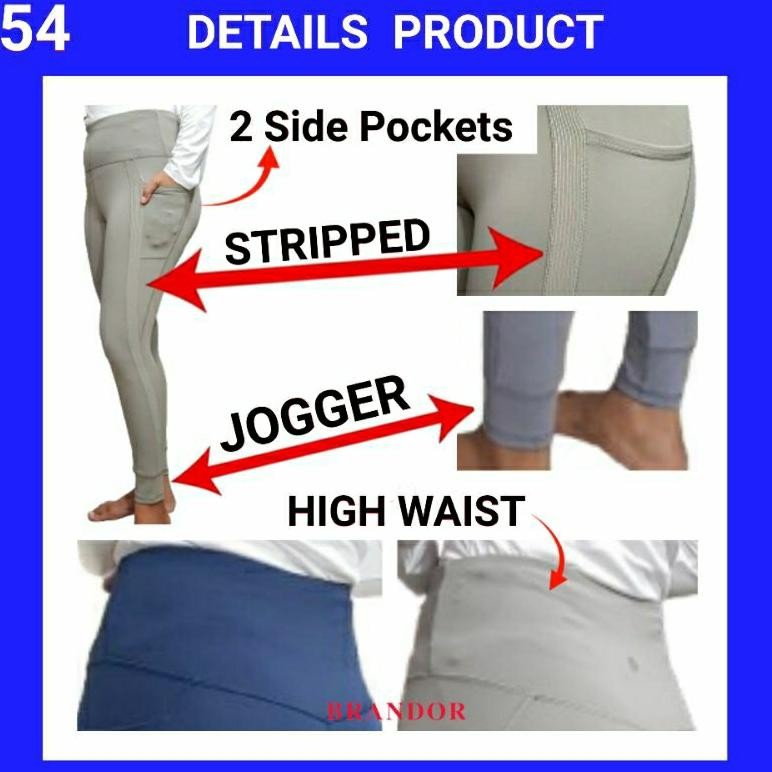 Brandor - High Waist Jogger Legging( Stripe )  - 2 Side Pocket - Gottex ( Gxlg54 ) Gym Yoga Fitness 