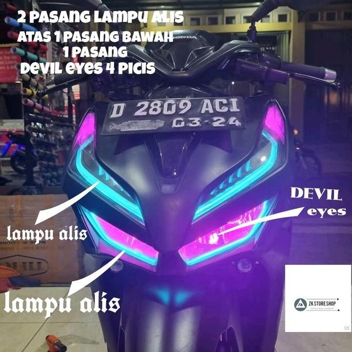 PAKET PAKETAN LAMPU ALIS DRL UNTUK MOTOR VARIO 125 150 NEW FREE DEVIL EYES