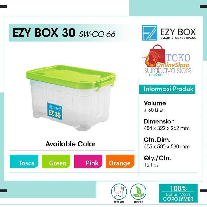 

Terlaris Biggy Ezy Box Container 30 Liter Smart Storage Box Plastik + Roda
