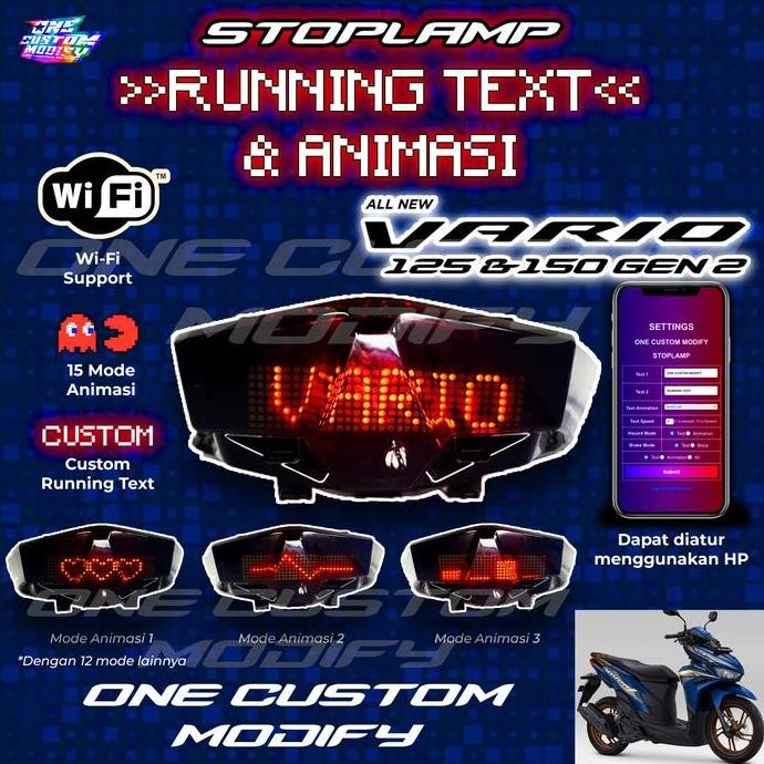 Stoplamp Running Text Animasi Vario 125-150 New Lampu Led Rem Belakang Modifikasi Variasi Motor Vari
