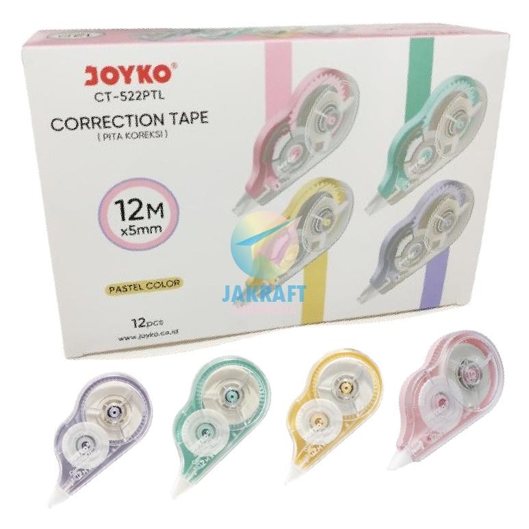 

(12 Pcs) GROSIR Correction Tape JOYKO CT-522PTL Warna Pastel Tip-X Tip Ex Pita 12 Meter isi Lebih Banyak Long Life | PACK