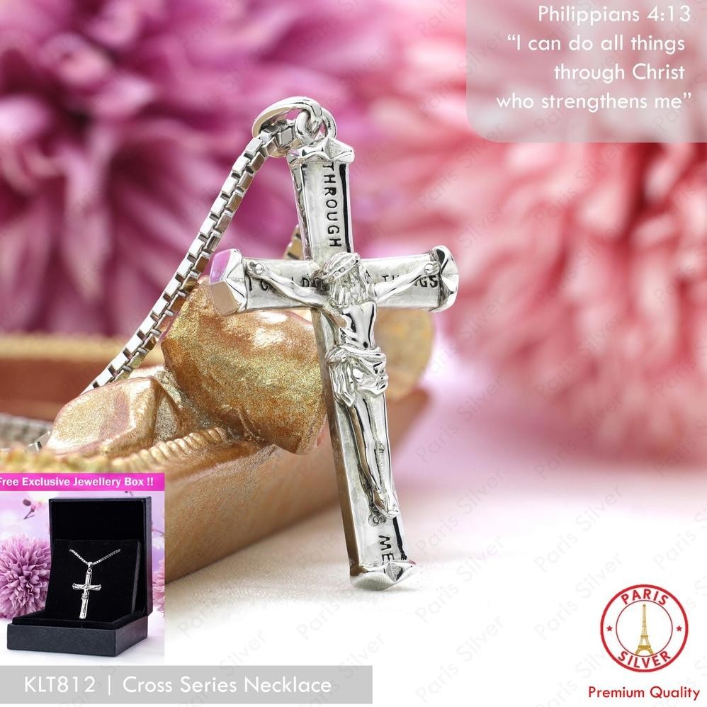 sfI Kalung Salib Yesus Filipi Besar Perak Asli Silver 925 Lapis Emas Putih Liontin Bandul Salip Pria