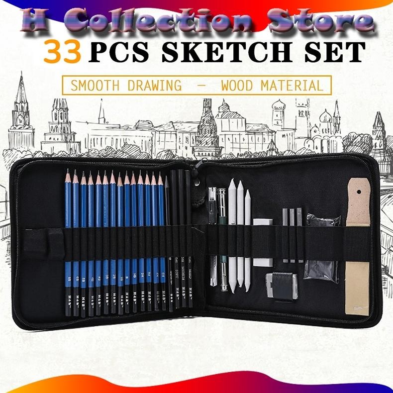 

33PCS/Set Sketch Pensil Pisau Penghapus dan Pensil Gambar untuk Keperluan Sekolah Pencil Drawing Set Sketsa dan Lukisan Set