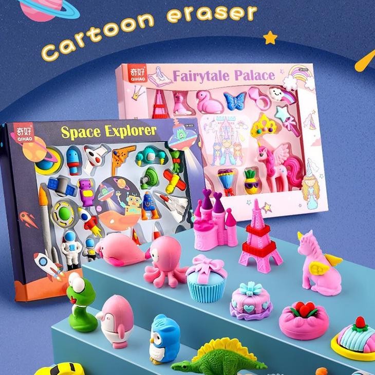 

(Harga per kotak) Penghapus karakter motif mainan anak laki perempuan stimulasi sensory play STATIONERY GIFT SET