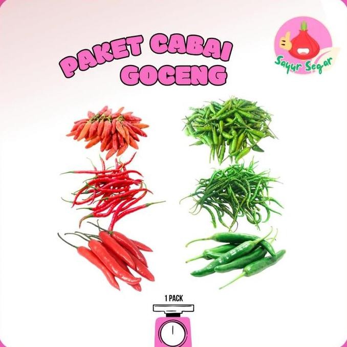 

Sayur Segar - Serba Goceng/Cabe Rawit Merah/Cabe Hijau Keriting/Cabe Merah Besar