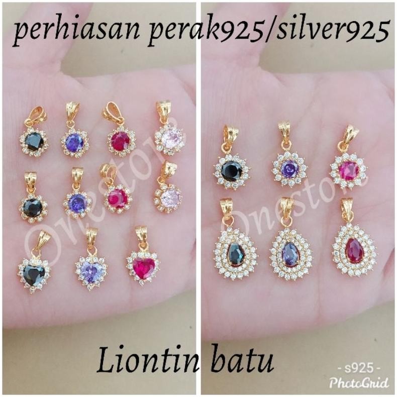sfI Liontin Batu Perak Silver 925 Asli Lapis Emas Liontin Batu Warna AST