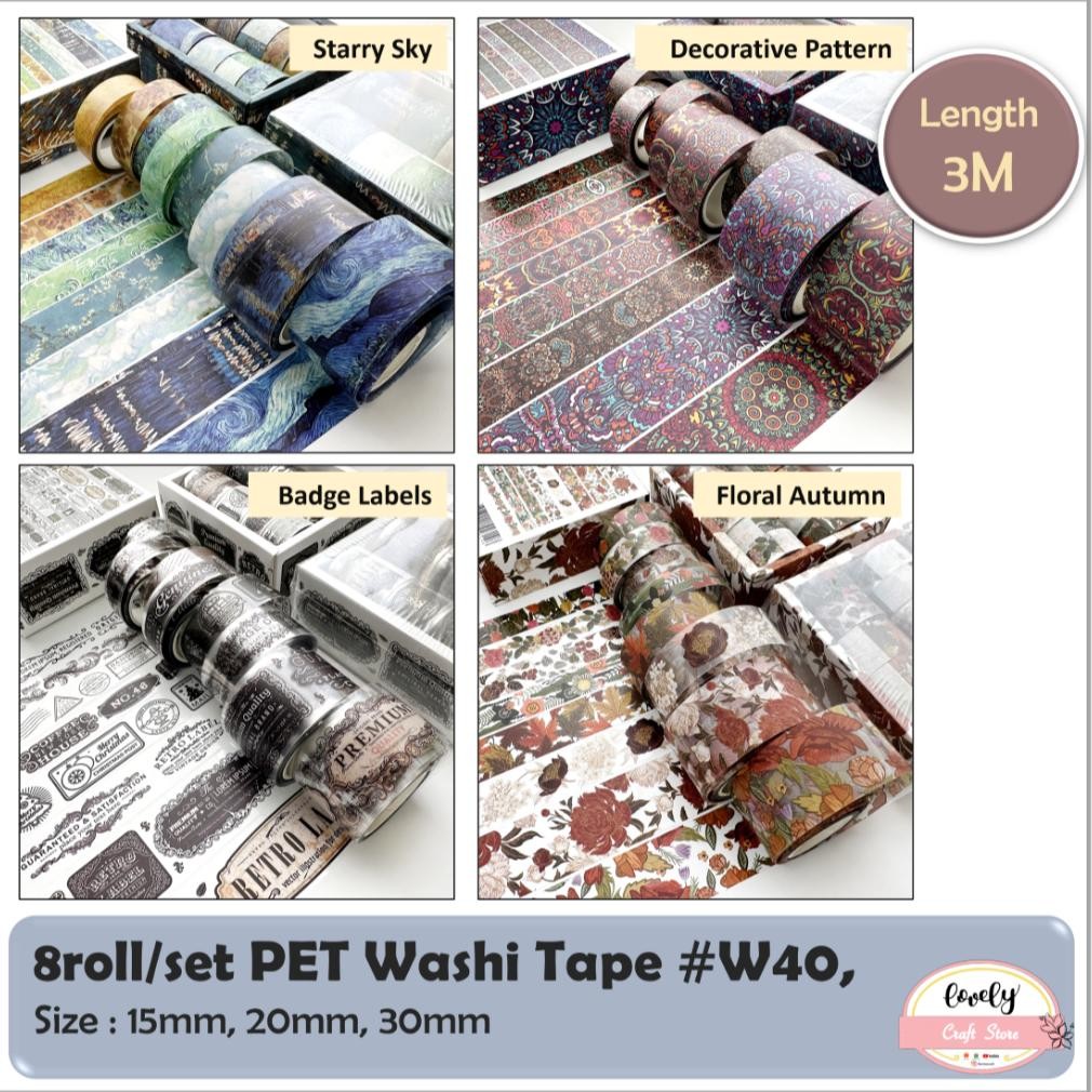 

LovelyCraftStore | W40 PET Washi Tape Selotip 8pcs/set Vintage Retro Paper Tape Basic Tape Art Bullet Journal Decoration Tape AST