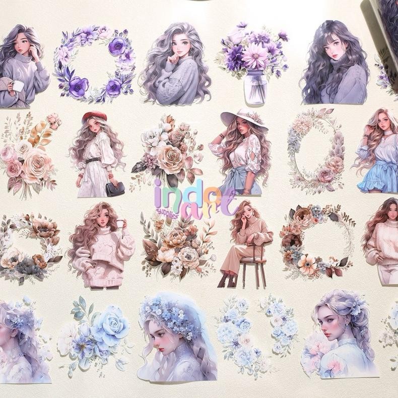 

(IAS) Washi Tape Sticker Roll Girl Flower Korean Winter Summer Fall Coffee Time Anime Florist Manhwa Style Isolasi 7 cm x 2 meter AST