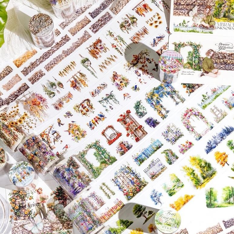 

(2BD) washi tape selotip transparan kiss cut pohon bunga pagar gerbang fence flower tree bird burung AST