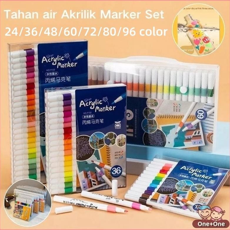

Buy 72pcs get 3 pensOne+One 24/36/48/60/72/80/96 Color Acrylic Marker Set Spidol Akrilik DIY Painting Spidol Pastel Pulpen Highlight Drawing Warna