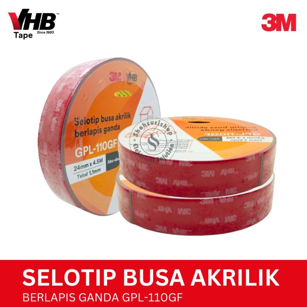 

VHB DOUBLE TAPE MERAH BUSA AKRILIK 3M 3 M ORIGINAL BERLAPIS GANDA 24mm x 4,5M TEBAL 1,1mm GPL-110GF AST