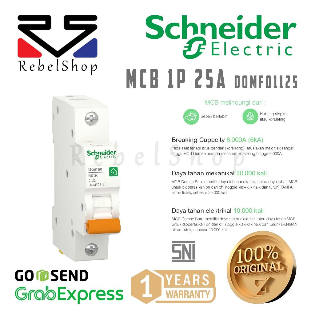 SEDIA Schneider MCB New Domae 1P 25A 6kA SNI - 1 Phase 25 Ampere DOMF01125 Ori
