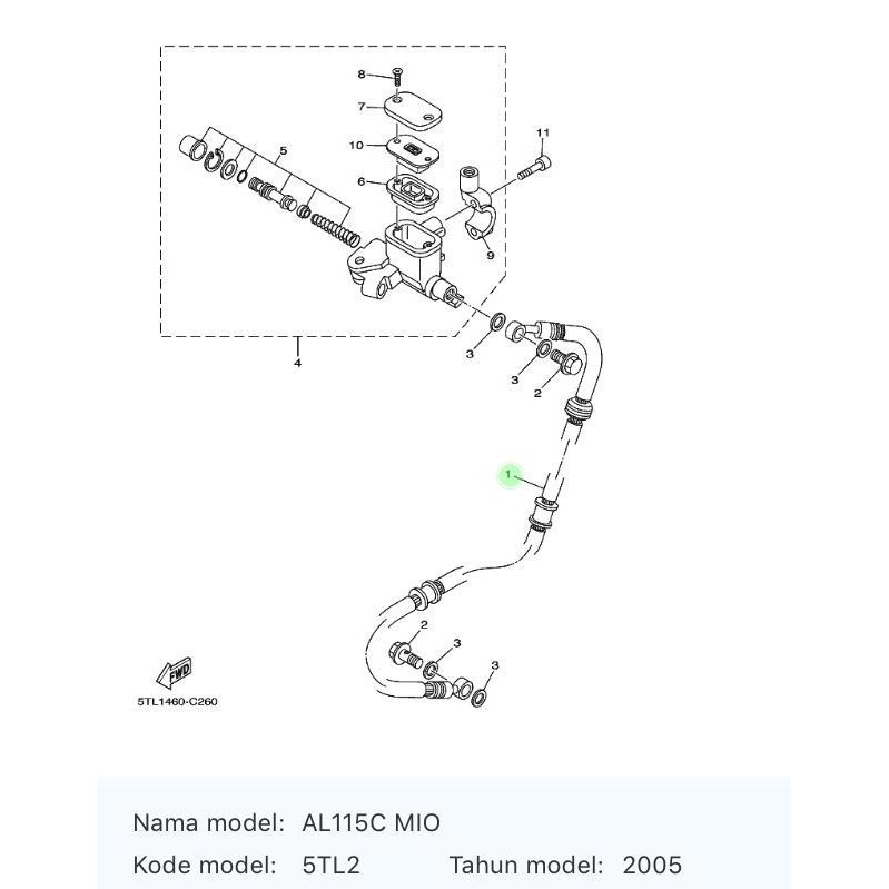Selang Rem Depan 5TL-F5872-10 Mio Sporty