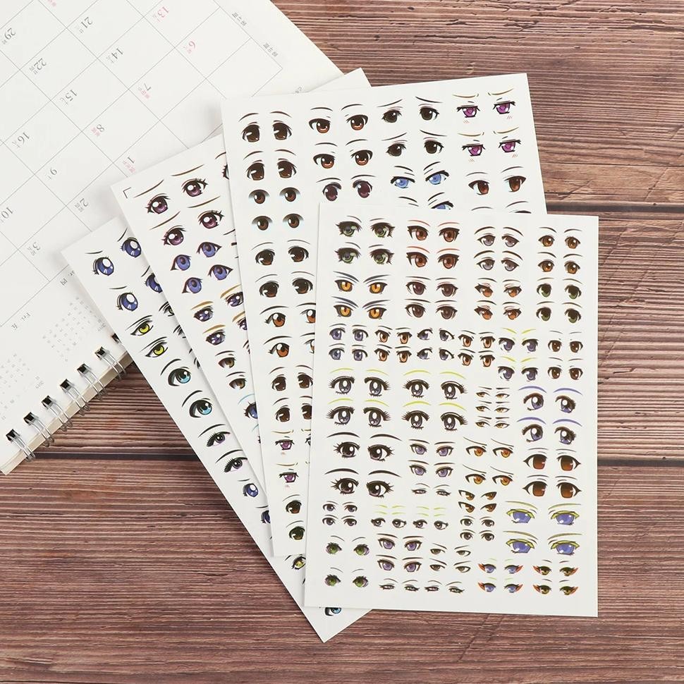

1Sheet Cute Sticker Cartoon Eyes Stickers Anime Figurine Doll Face Organ Paster Clay Decals DIY Doll Accessories Educational Toy