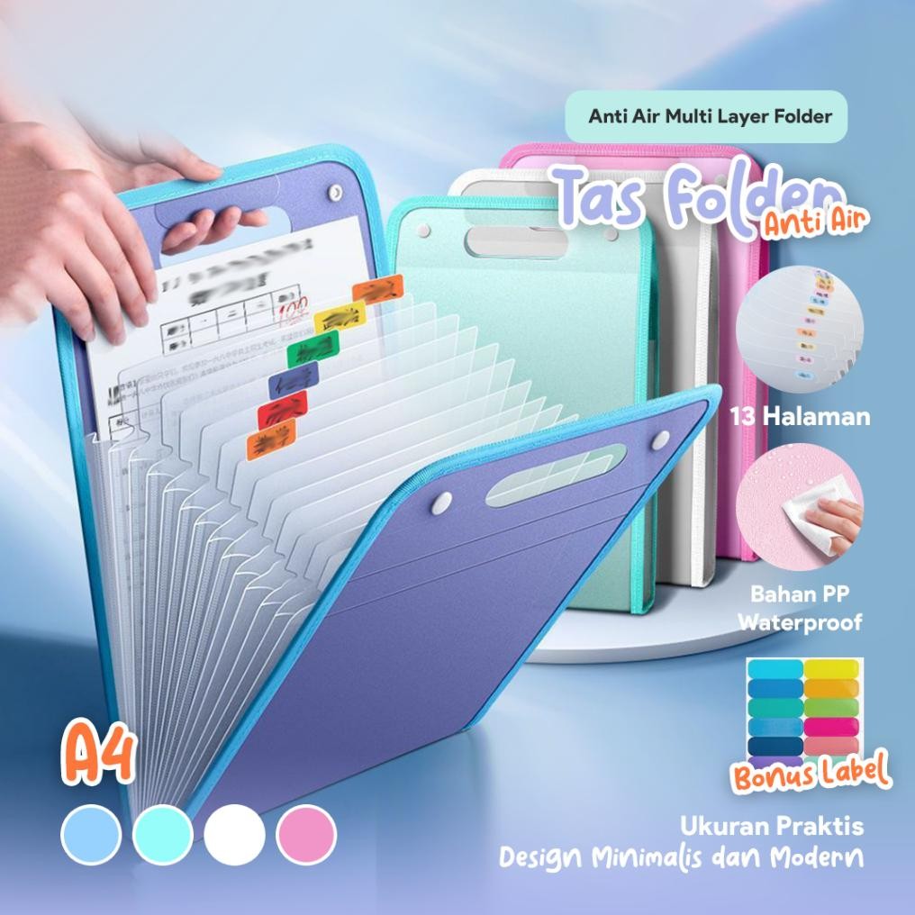 

Tas File Handle Warna Transparan Anti Air Multi Layer | Folder Tas File 13 Sekat Map Tas Dokumen A4 Folder Map Kerja Document AST
