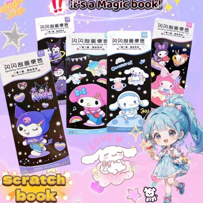 

Scratch Book Magic / Buku Gambar Gosok / Sanrio pocket scratch note / Mainan Edukasi Anak AST