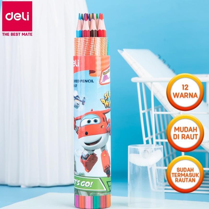 

Pensil Warna 12 Warna Super Wings DELI Bonus Serutan - EC00807 AST