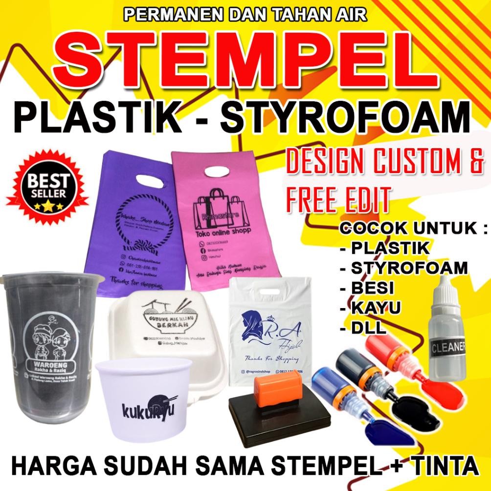 

Stempel Plastik / Gelas Cup / Sterofoam / Mika + Free Tinta Permanent AST