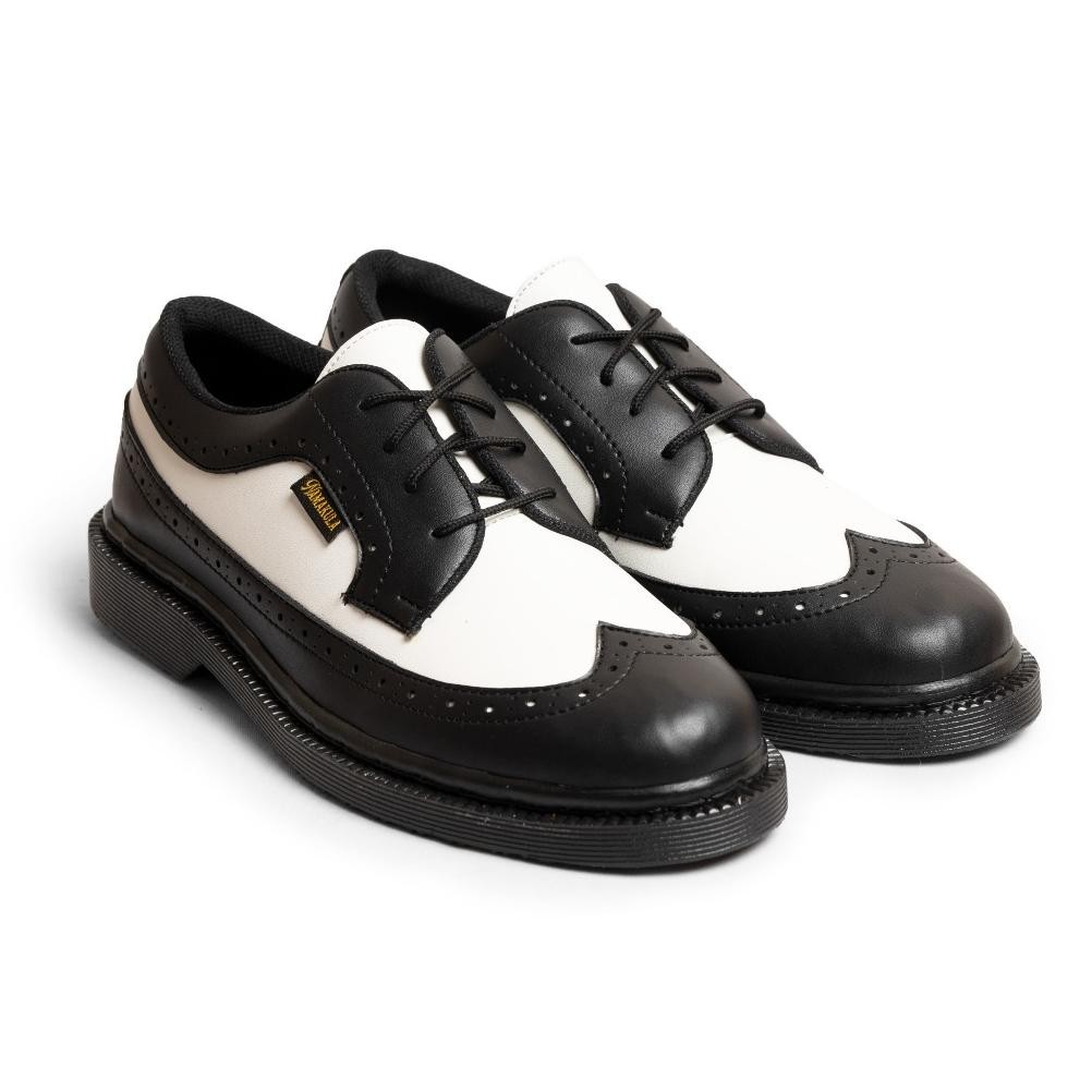 HASRA - Sepatu Kulit Boots Wingtip Hitam Putih Namakula