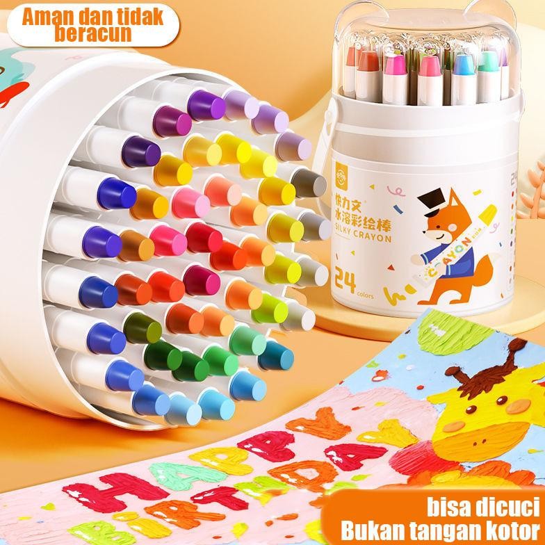 

Washable Silky Crayon 36 / 48 Warna Colorful Bucket Krayon Mewarnai Alat Warna Set Anak Wipe AST