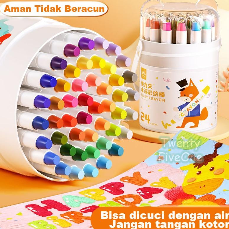 

ReadyWashable Silky Crayon 36 / 48 Warna Colorful Bucket Krayon Mewarnai Alat Warna Set Anak Wipe AST