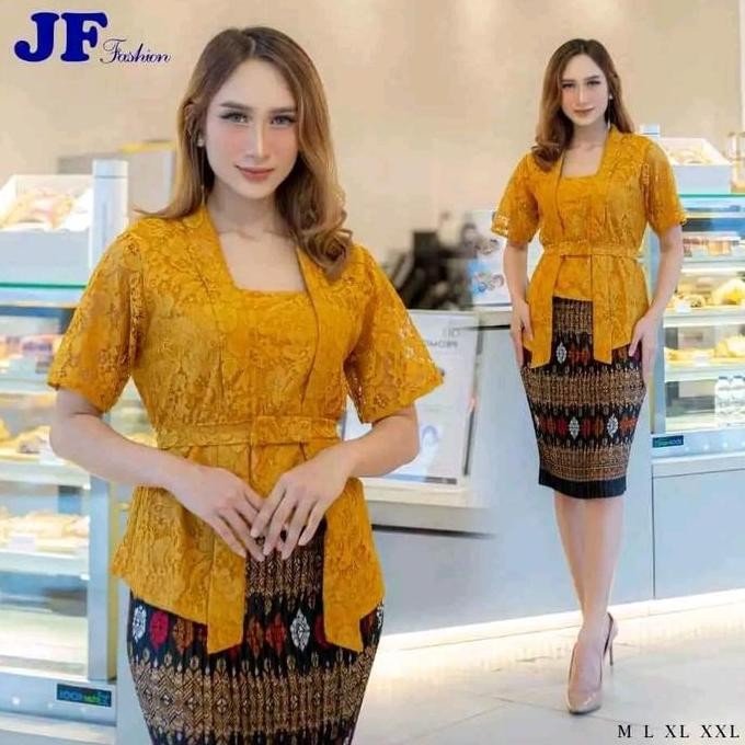 setelan kebaya kutubaru nadira kebaya modern lengan pendek + Rok pendek