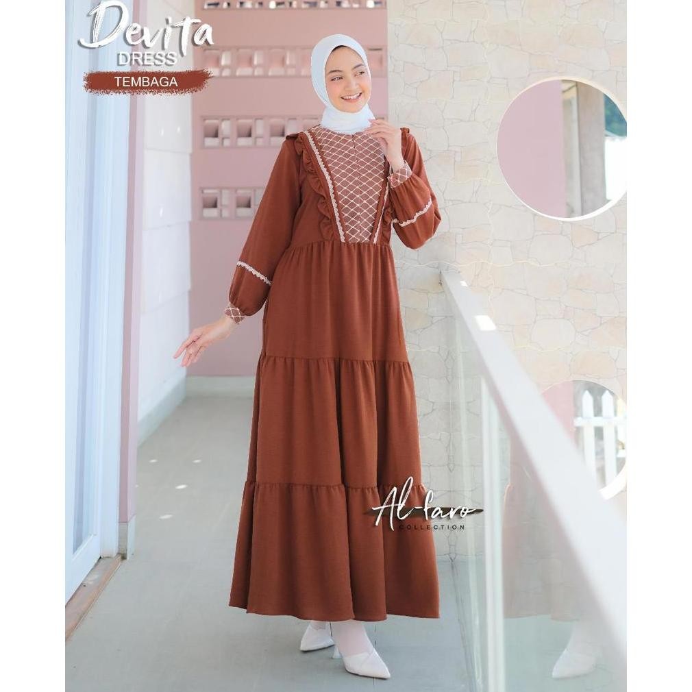 ukd- TY69 Dress cringkle Devita Zahra Novita Alfaro Amelia Bordir Brokat dress syari lebaran putih h