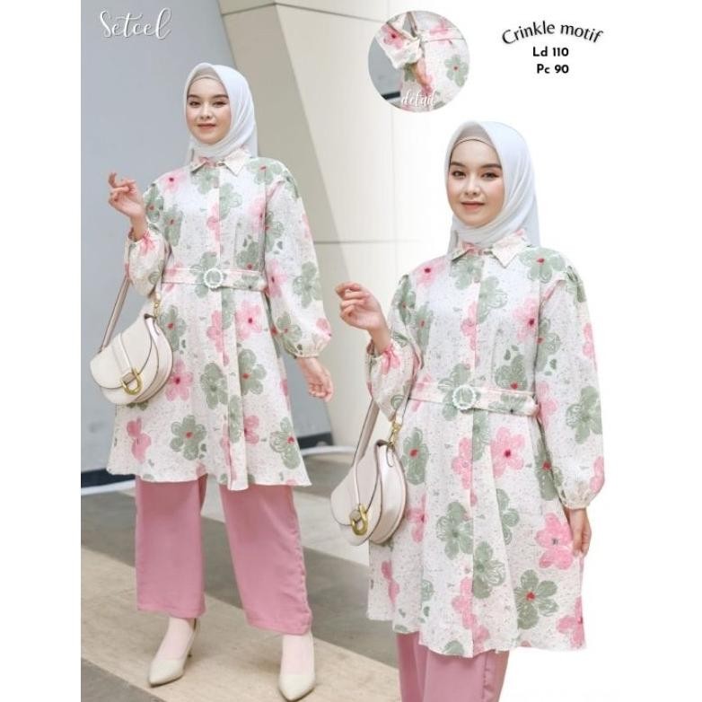SD83 New Arival Set Flora XL dan XXL/Set Tunik Motif Flora/Setcel Tunik Crinkle/one set tunik muslim